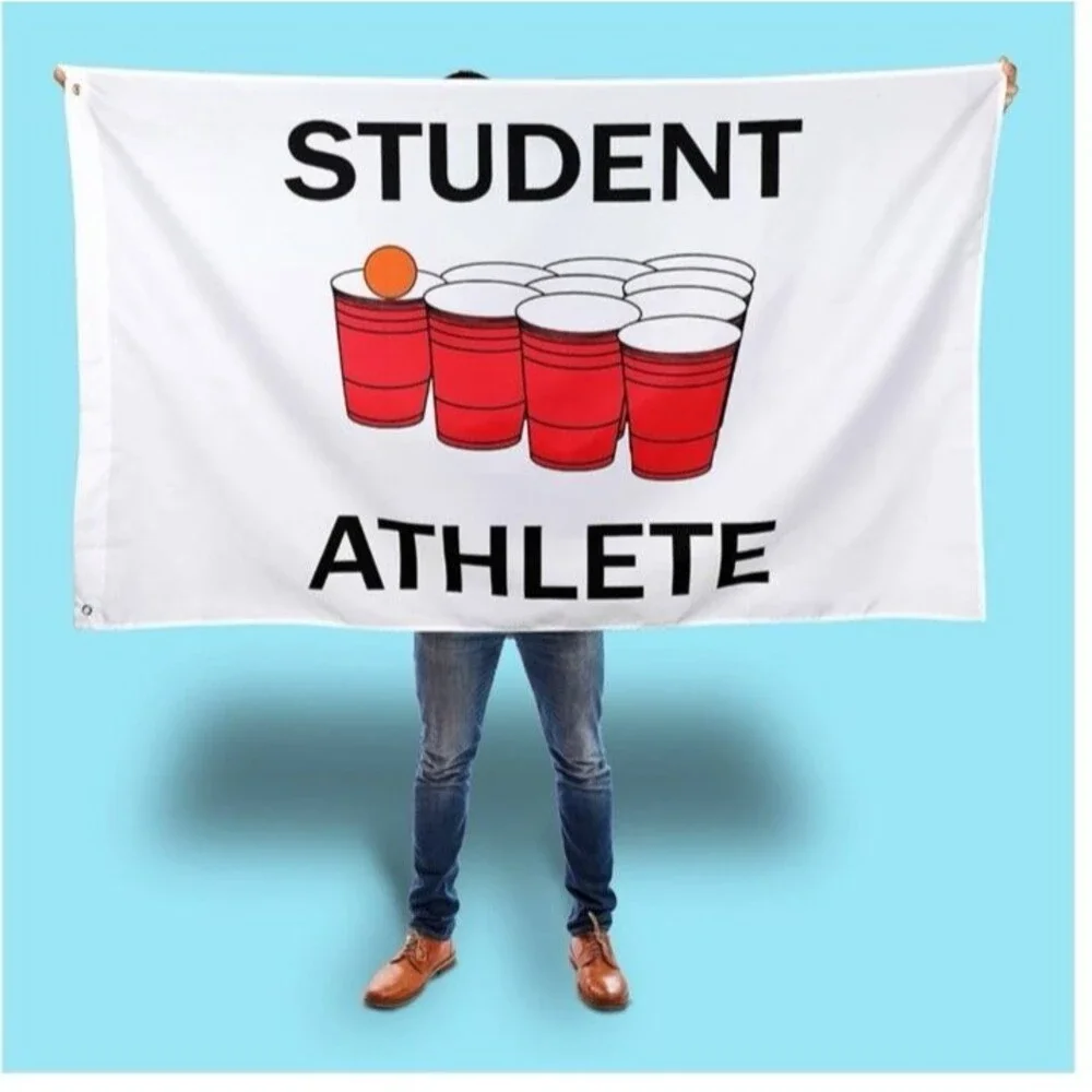 Student Athlete Beer Pong Funny College Student Flag White Dorm 5'x3' Tapestry